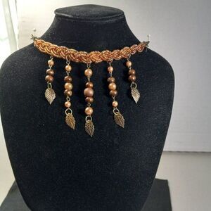 AJS Design Studio Antiqued Bronze Braided Beads/Floral Accents Necklace Choker